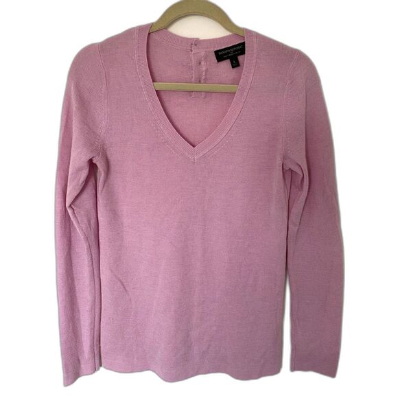 Banana Republic Lavender Merino Wool Blend V-Neck Sweater Lightweight Buttons L - Picture 1 of 10